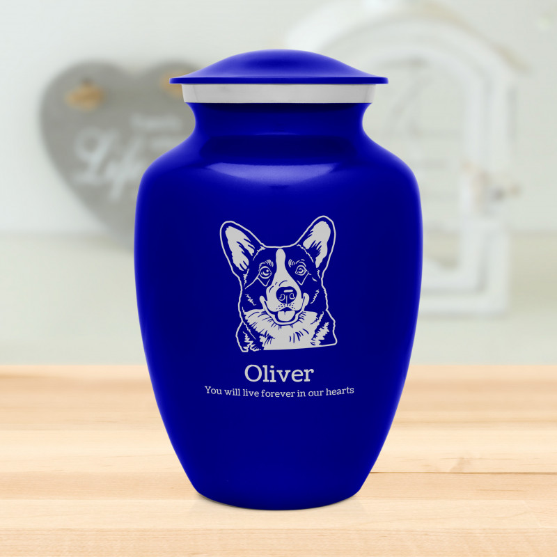 Large Corgi Dog Cremation Urn - Midnight Blue
