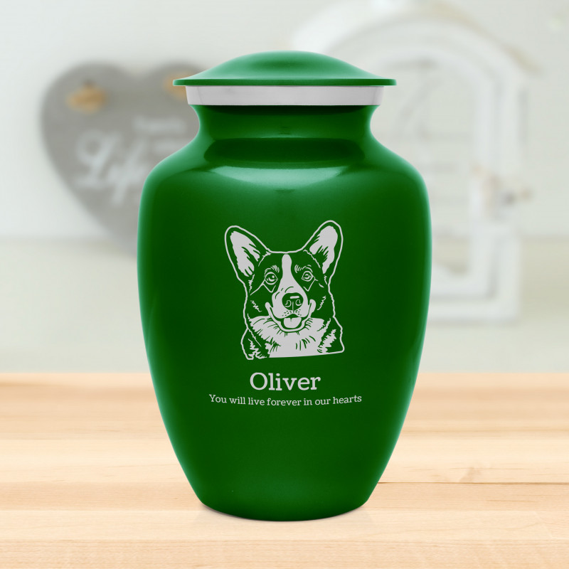 Large Corgi Dog Cremation Urn - Shamrock Green