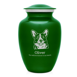 Large Corgi Dog Cremation Urn - Shamrock Green