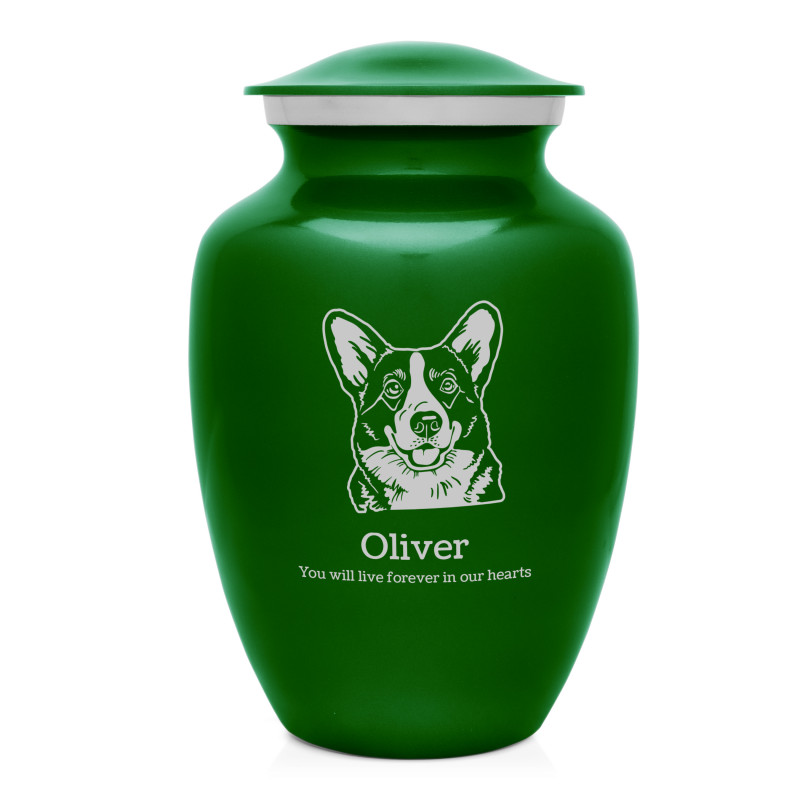 Large Corgi Dog Cremation Urn - Shamrock Green