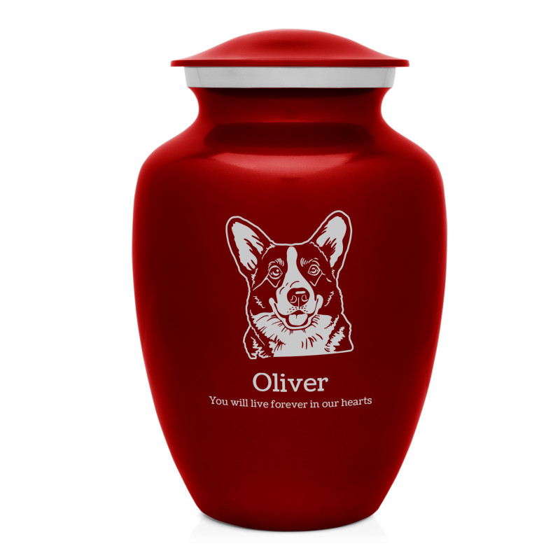 Large Corgi Dog Cremation Urn - Ruby Red