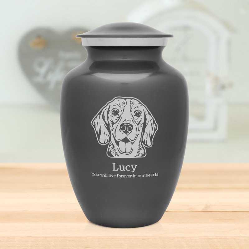 Large Beagle Dog Cremation Urn - Gunmetal Gray