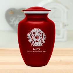 Large Beagle Dog Cremation Urn - Ruby Red