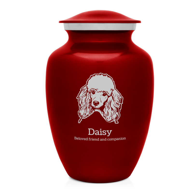 Large Poodle Dog Cremation Urn - Ruby Red