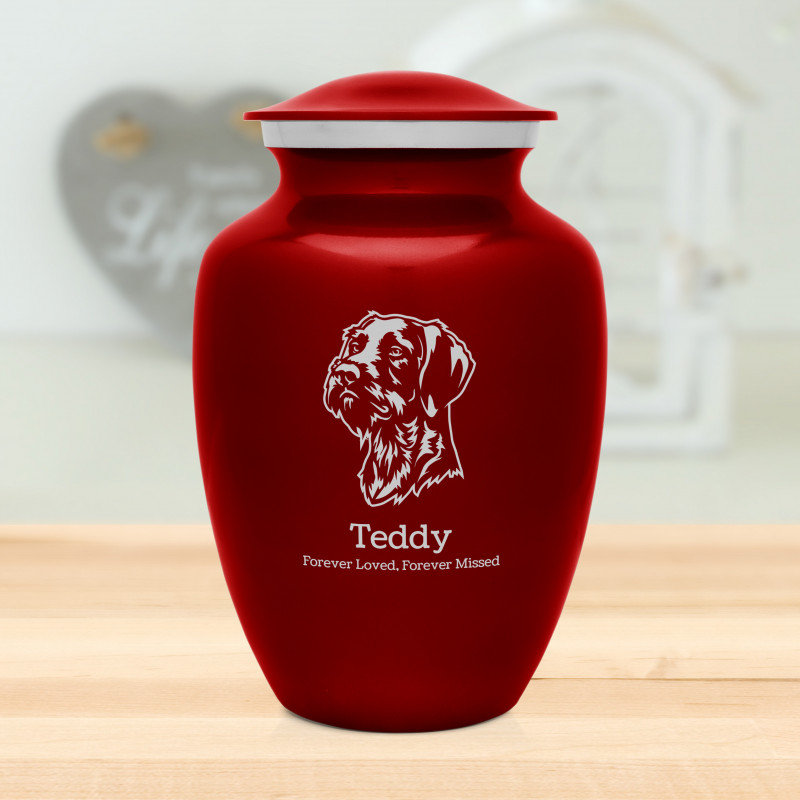 Large German Shorthaired Pointer Dog Cremation Urn - Ruby Red