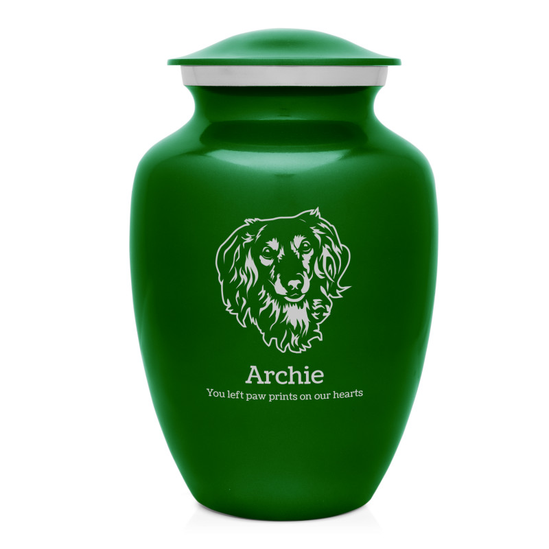 Large Dachshund Dog Cremation Urn - Shamrock Green