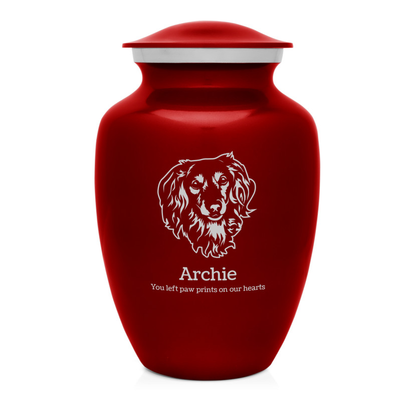 Large Dachshund Dog Cremation Urn - Ruby Red