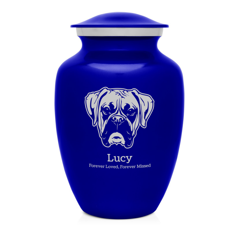 Large Boxer Dog Cremation Urn - Midnight Blue