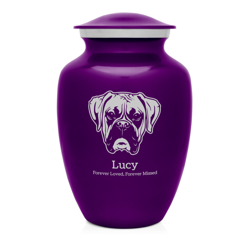 Large Boxer Dog Cremation Urn - Purple Luster