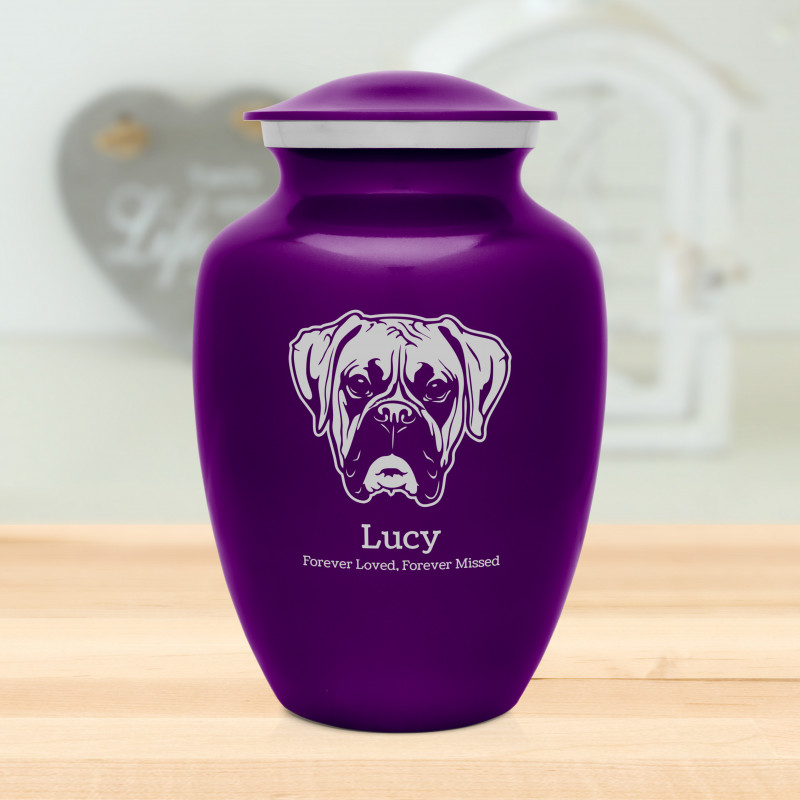 Large Boxer Dog Cremation Urn - Purple Luster