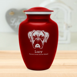 Large Boxer Dog Cremation Urn - Ruby Red