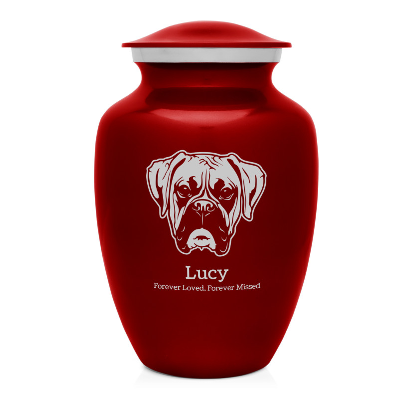 Large Boxer Dog Cremation Urn - Ruby Red