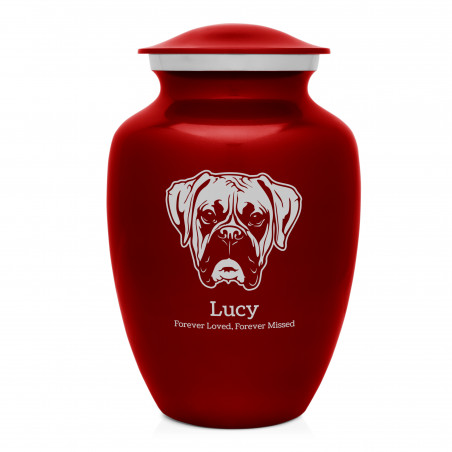 Large Boxer Dog Cremation Urn - Ruby Red