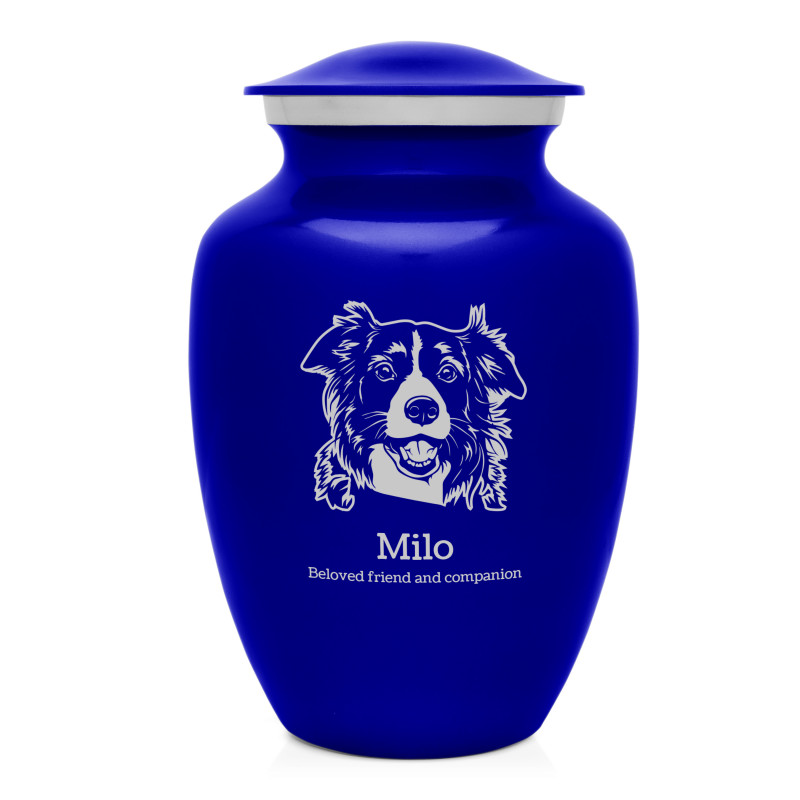 Large Border Collie Dog Cremation Urn - Midnight Blue