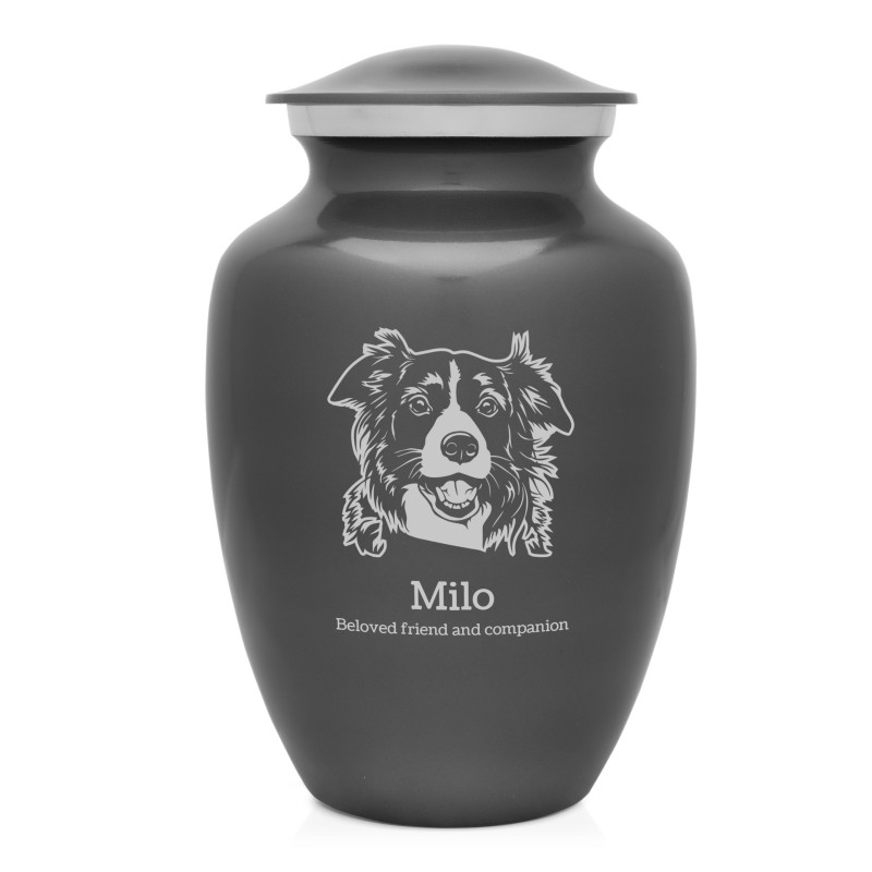 Large Border Collie Dog Cremation Urn - Gunmetal Gray