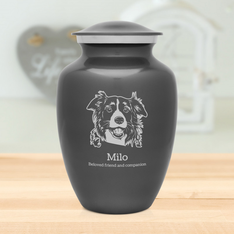 Large Border Collie Dog Cremation Urn - Gunmetal Gray