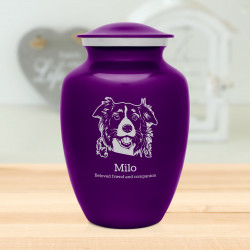 Large Border Collie Dog Cremation Urn - Purple Luster
