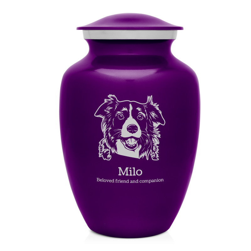 Large Border Collie Dog Cremation Urn - Purple Luster