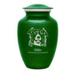 Large Border Collie Dog Cremation Urn - Shamrock Green