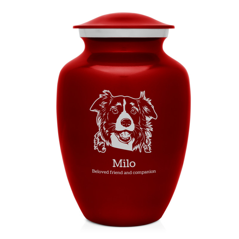 Large Border Collie Dog Cremation Urn - Ruby Red