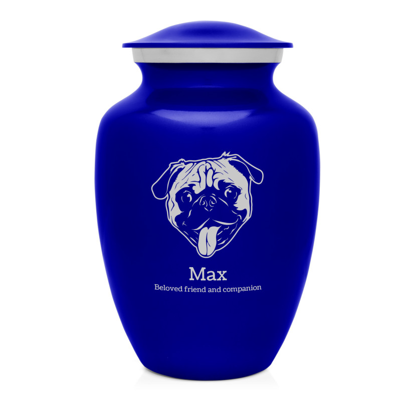 Large Pug Dog Cremation Urn - Midnight Blue
