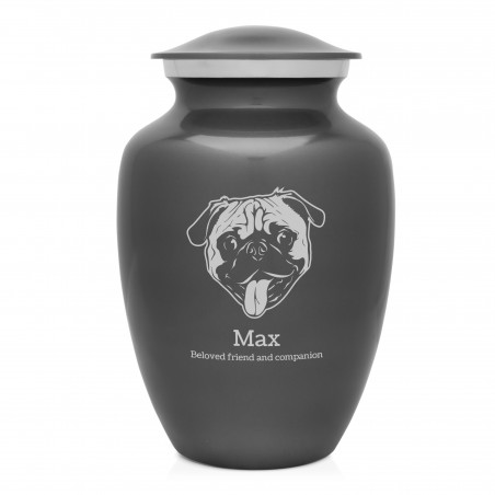 Large Pug Dog Cremation Urn - Gunmetal Gray