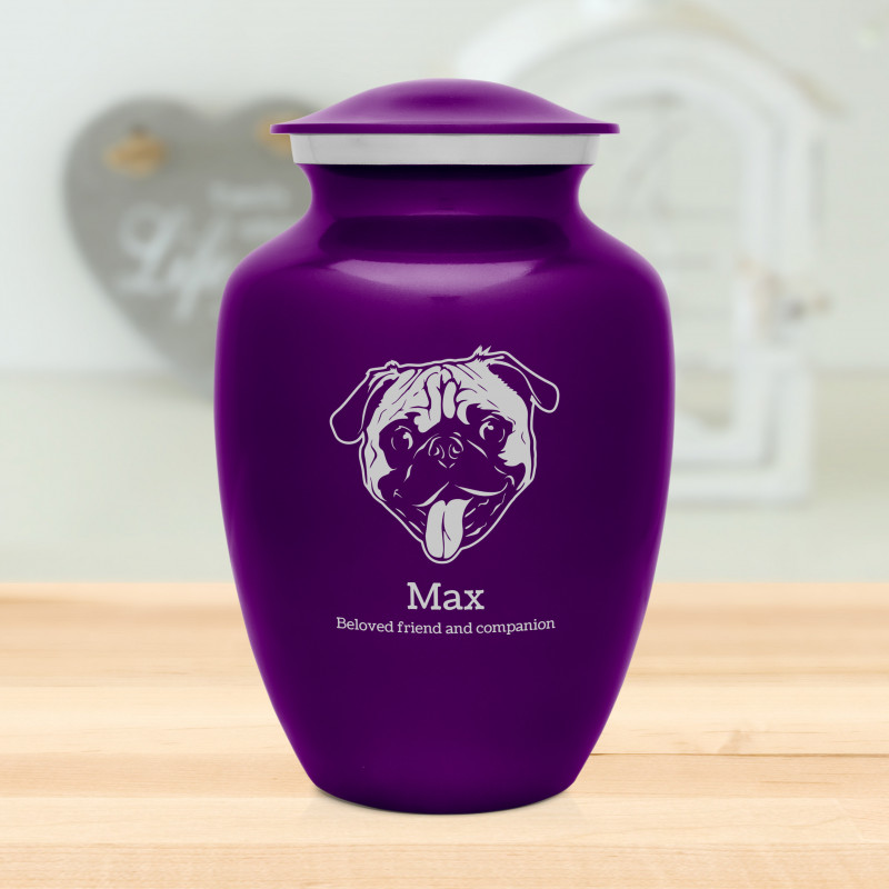 Large Pug Dog Cremation Urn - Purple Luster
