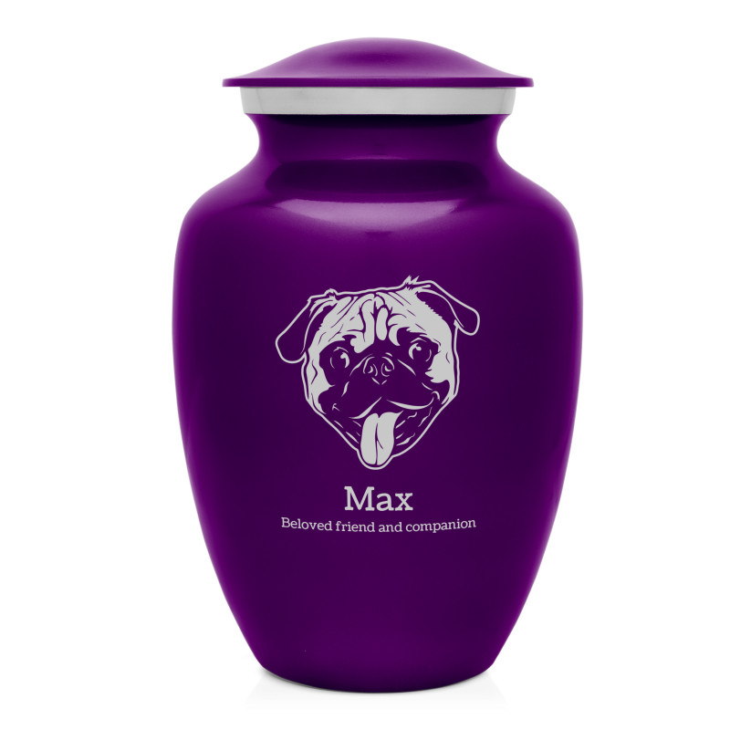 Large Pug Dog Cremation Urn - Purple Luster