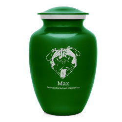 Large Pug Dog Cremation Urn - Shamrock Green