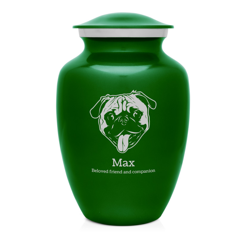 Large Pug Dog Cremation Urn - Shamrock Green