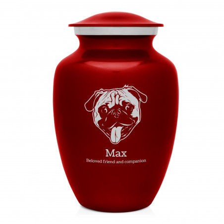 Large Pug Dog Cremation Urn - Ruby Red