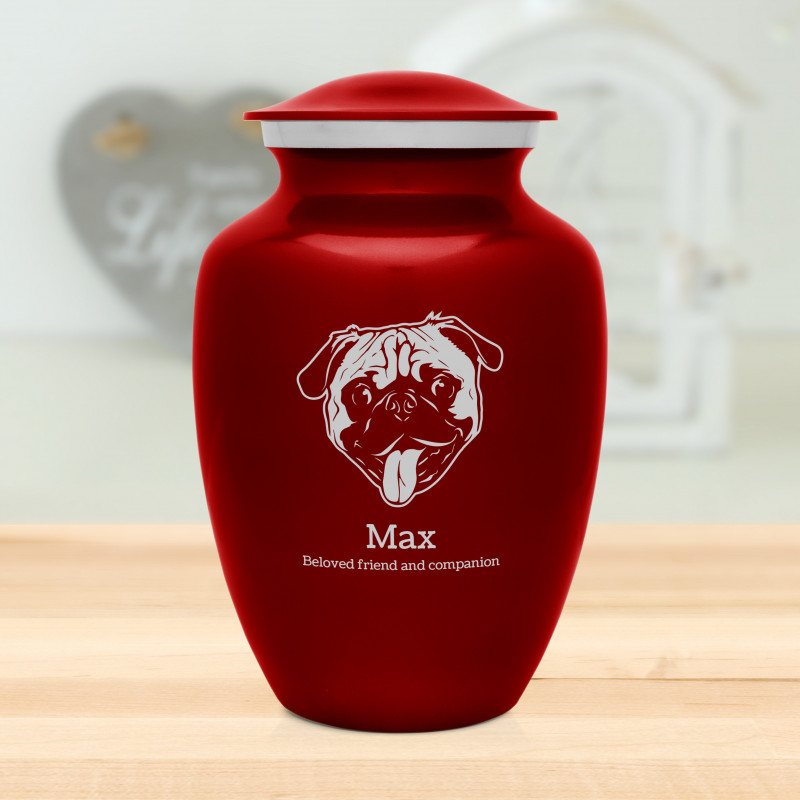 Large Pug Dog Cremation Urn - Ruby Red