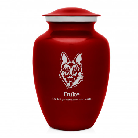 Large German Shepherd Dog Cremation Urn - Ruby Red