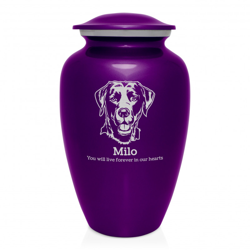 Extra Large Black Lab Dog Cremation Urn - Purple Luster