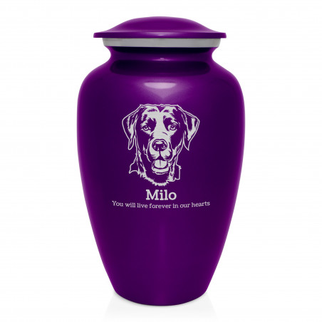 Extra Large Black Lab Dog Cremation Urn - Purple Luster