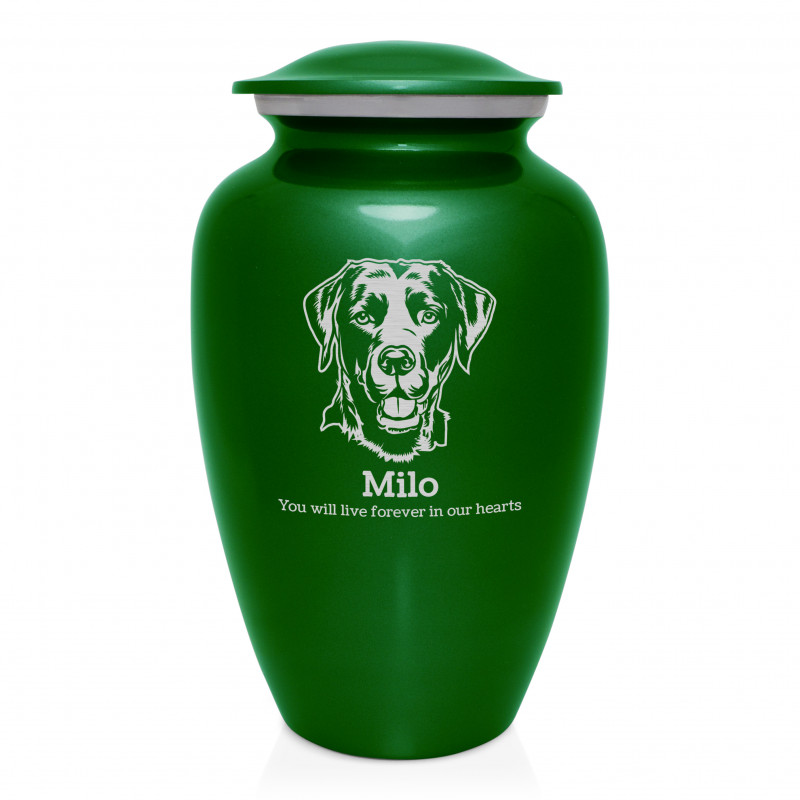 Extra Large Black Lab Dog Cremation Urn - Shamrock Green