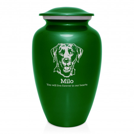 Extra Large Black Lab Dog Cremation Urn - Shamrock Green