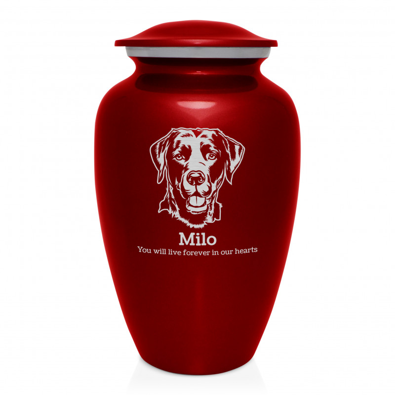 Extra Large Black Lab Dog Cremation Urn - Ruby Red