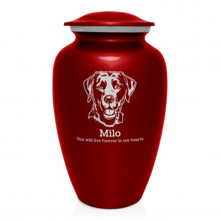 Extra Large Black Lab Dog Cremation Urn - Ruby Red