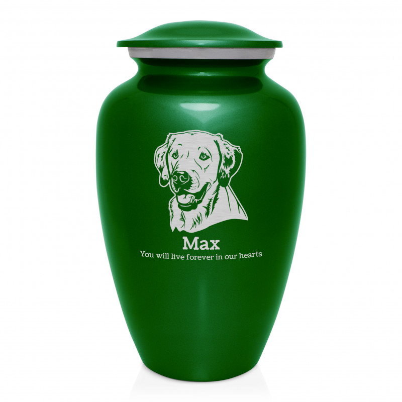 Extra Large Yellow Lab Dog Cremation Urn - Shamrock Green