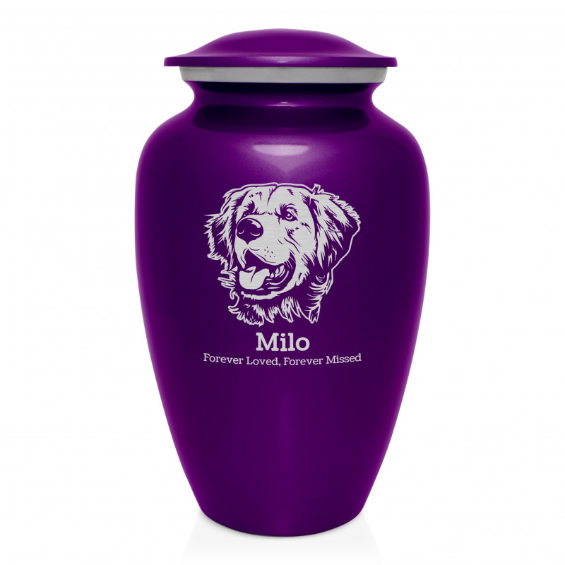 Extra Large Golden Retriever Dog Cremation Urn - Purple Luster