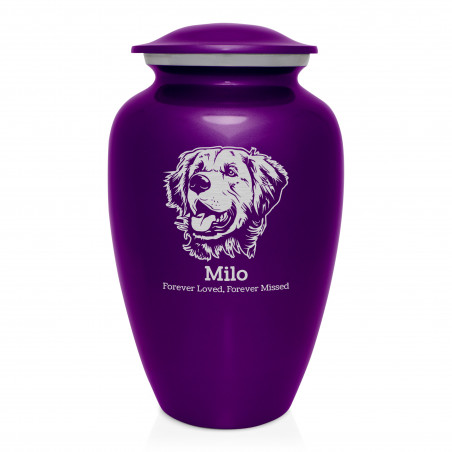Extra Large Golden Retriever Dog Cremation Urn - Purple Luster