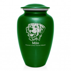 Extra Large Golden Retriever Dog Cremation Urn - Shamrock Green