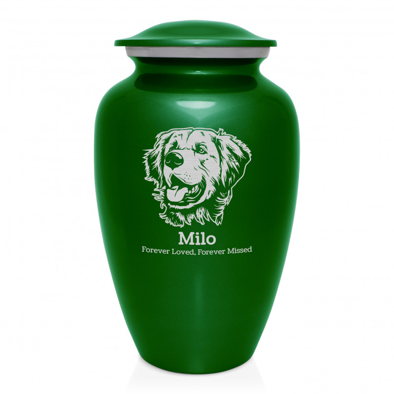 Extra Large Golden Retriever Dog Cremation Urn - Shamrock Green