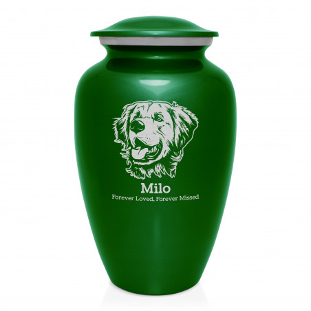 Extra Large Golden Retriever Dog Cremation Urn - Shamrock Green