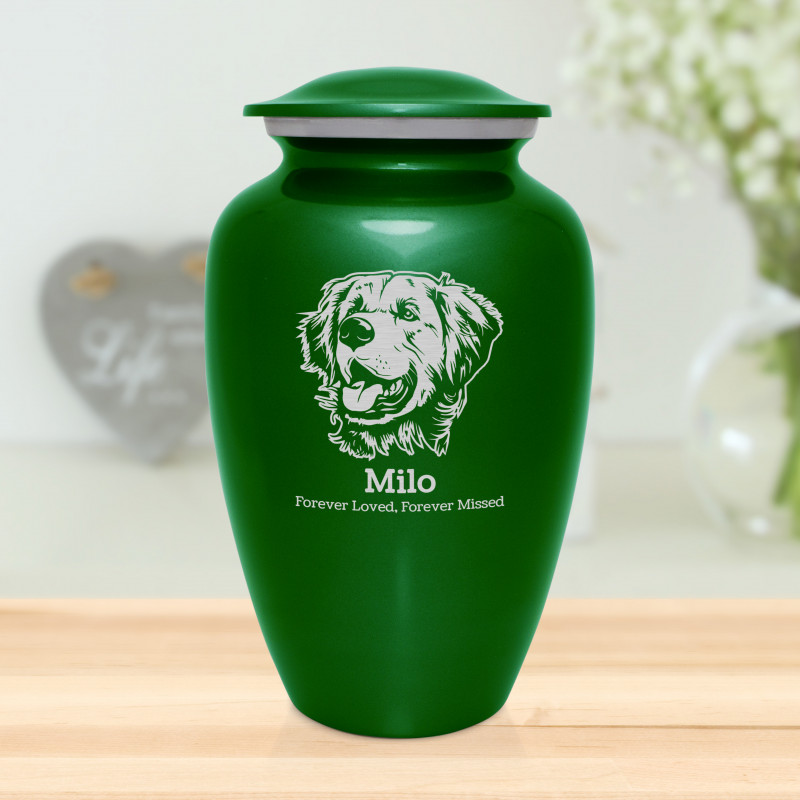 Extra Large Golden Retriever Dog Cremation Urn - Shamrock Green