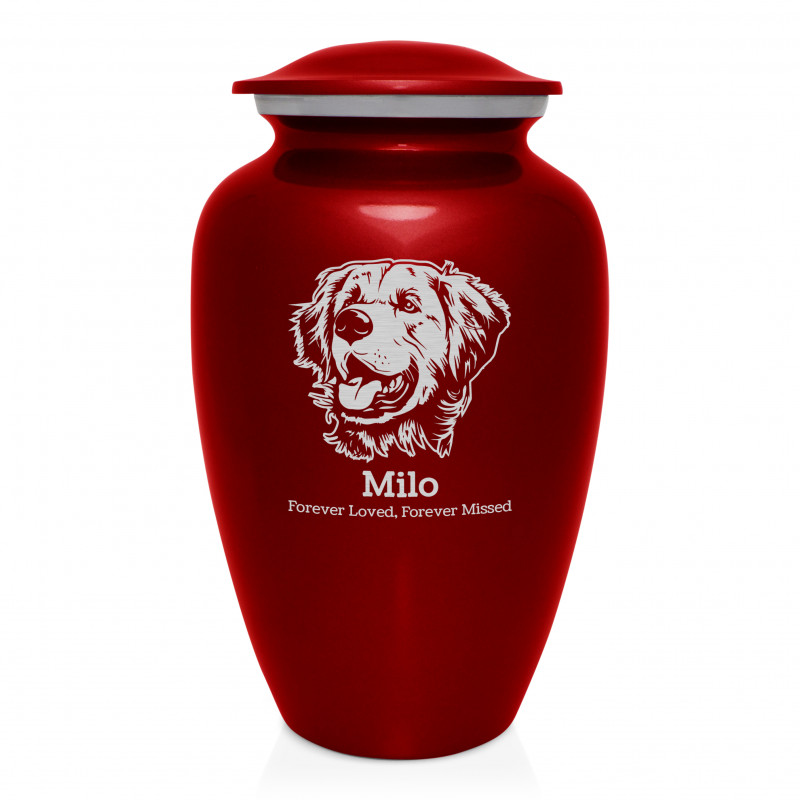 Extra Large Golden Retriever Dog Cremation Urn - Ruby Red