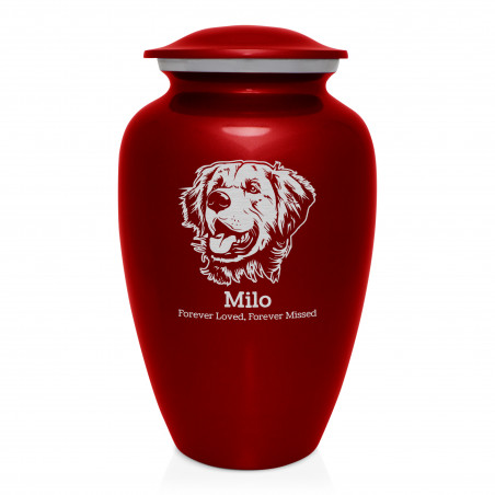 Extra Large Golden Retriever Dog Cremation Urn - Ruby Red