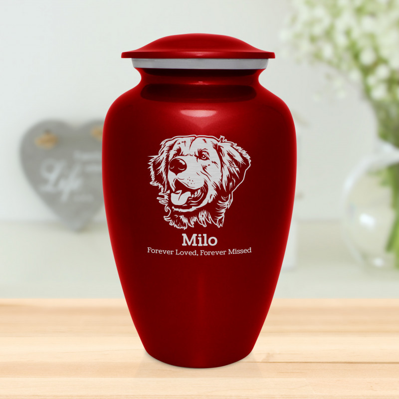 Extra Large Golden Retriever Dog Cremation Urn - Ruby Red