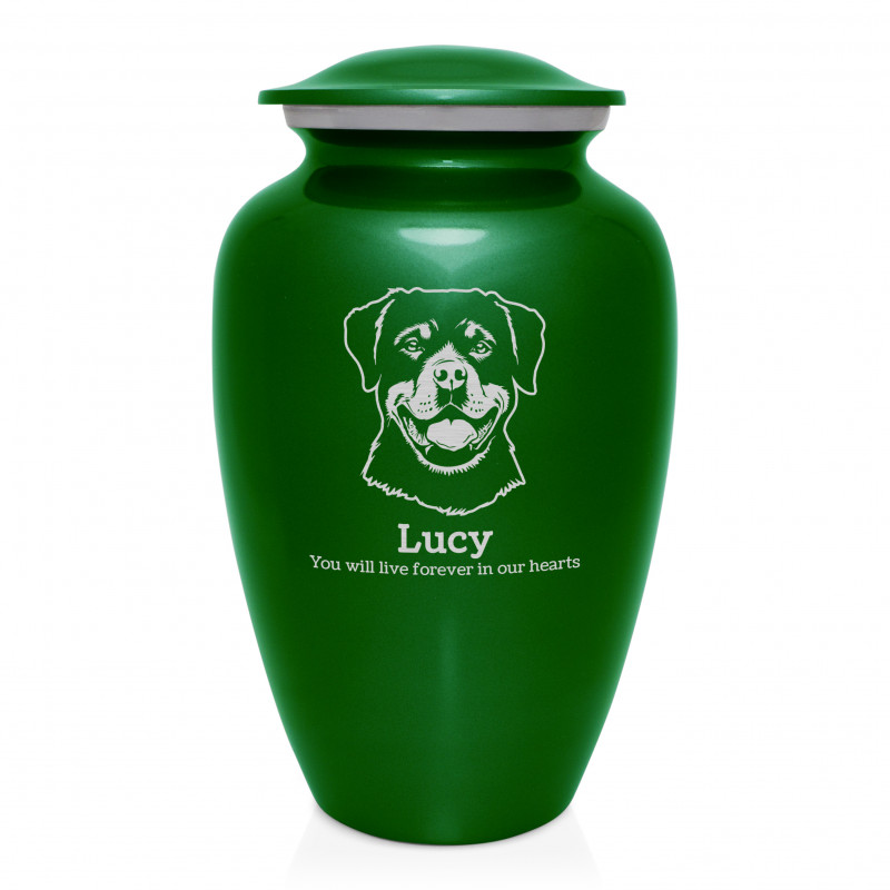 Extra Large Rottweiler Dog Cremation Urn - Shamrock Green